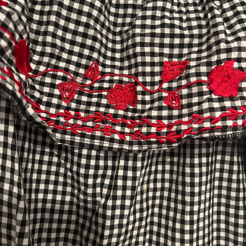 ASOS Gingham w/ Floral Embroidered Trim off-the-shoulder Summer Dress